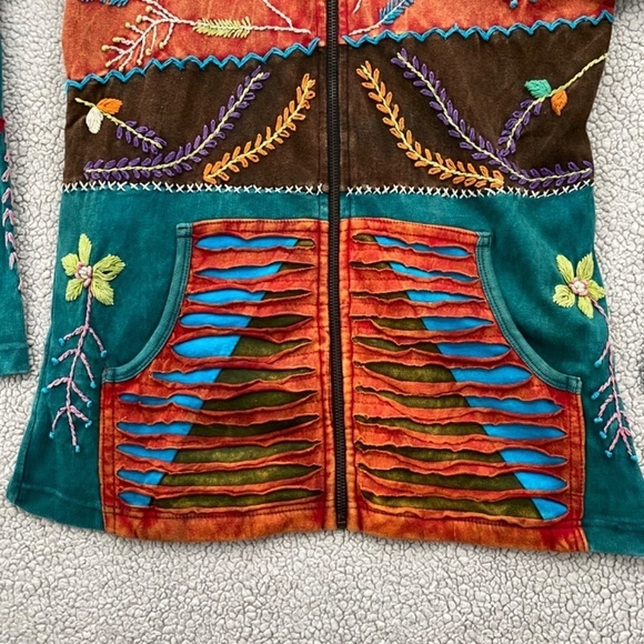 Rising International Hoodie Women's Small Boho Embroidered Sewn Zip Up Cotton - Picture 9 of 11